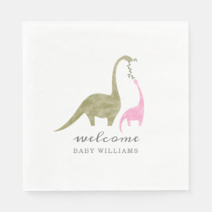 Serviette En Papier Mama et bébé Dinosaur Baby shower rose