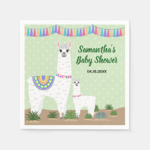 Serviette En Papier Mama Llama et le Baby shower à points Polka Green