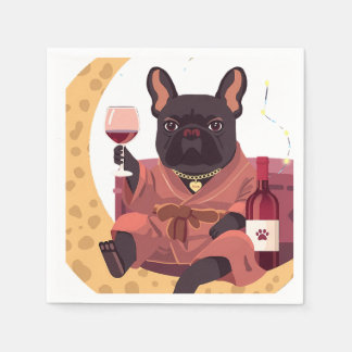 Serviette En Papier Maman Bouledogue Français Soirée Vin