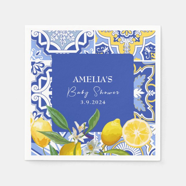 Serviette En Papier Maman petit ami préféré bleu Citron showering de b (Devant)