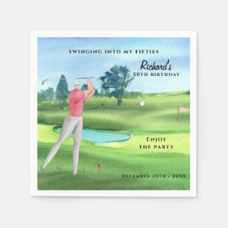 Serviette En Papier Man Golf Player Swinging Fifties 50th Birthday