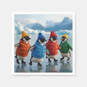Serviette En Papier Manchots patinant sur un lac arctique