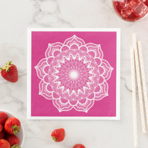 Serviette En Papier Mandala blanc sur fond rose