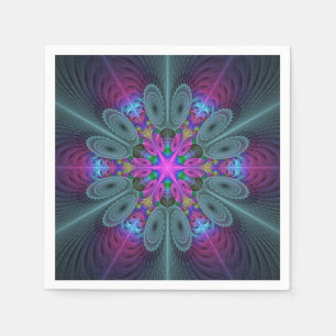 Serviette En Papier Mandala Colorful spiritual Fractal Art With Pink