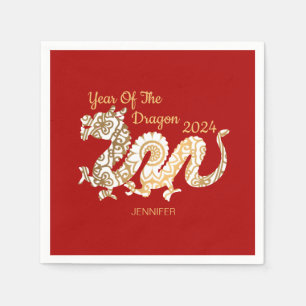Serviette En Papier Mandala Dragon 2024 Chinois Nouvel An Rouge