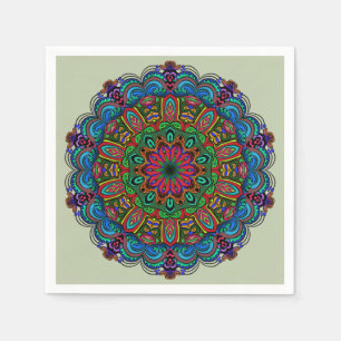 Serviette En Papier Mandala floral et motif géométrique vibrant