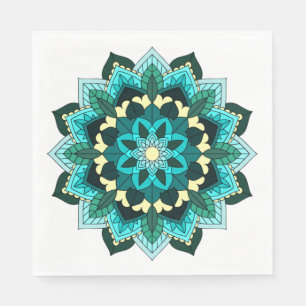 Serviette En Papier Mandala Motif 02 en aqua