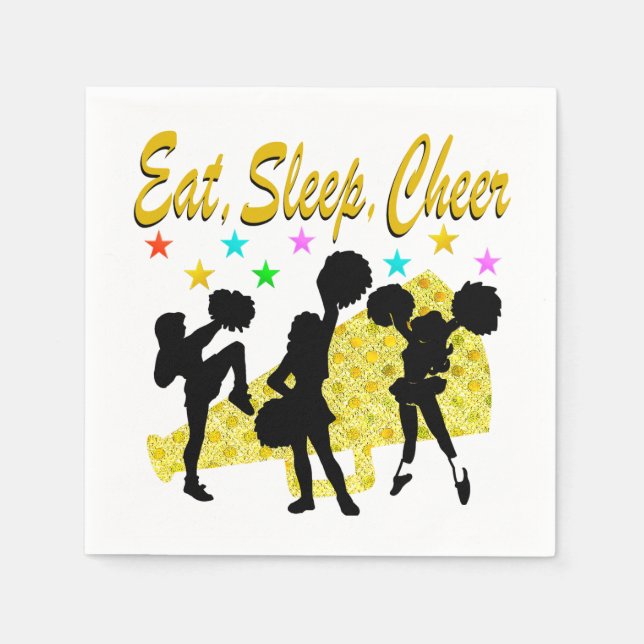 SERVIETTE EN PAPIER MANGER, DORMIR, CHEER GOLD CHEERLEADING DESIGN (Devant)