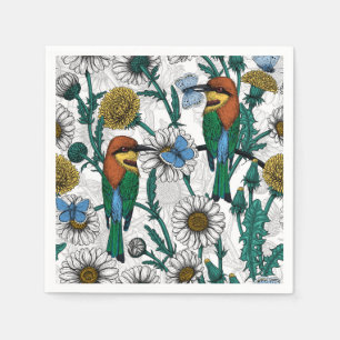 Serviette En Papier Mangeurs d'abeilles, papillons bleus et marguerite