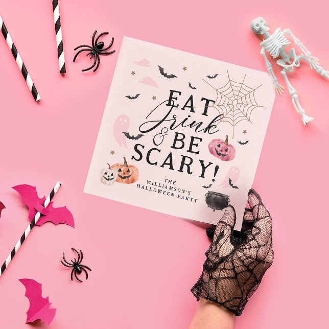 Serviette En Papier Mangez Boire & Soyez Effrayant Citrouille Hallowee (Eat Drink & Be Scary Fun Pumpkin Halloween Party Napkins)