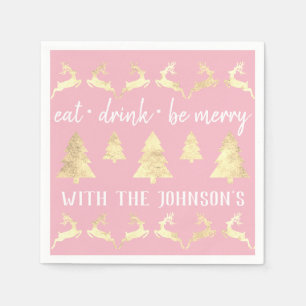 Serviette En Papier Mangez Boire Soyez Merry White Or Reindeers Rose B
