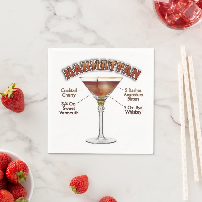 Serviette En Papier Manhattan Cocktail Recette Art (En situation)