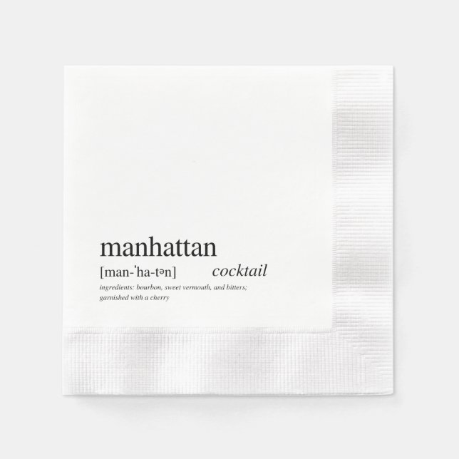 Serviette En Papier Manhattan Cocktail Typographie Noire moderne (Devant)