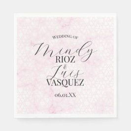 Serviette En Papier Marble Abstract Pink Wedding Script Black 