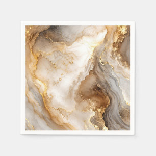 Serviette En Papier Marbre abstrait blanc et or ivoire