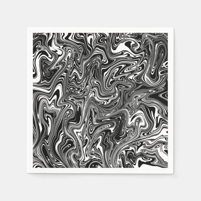 Serviette En Papier Marbre Abstrait noir et blanc liquide (Devant)