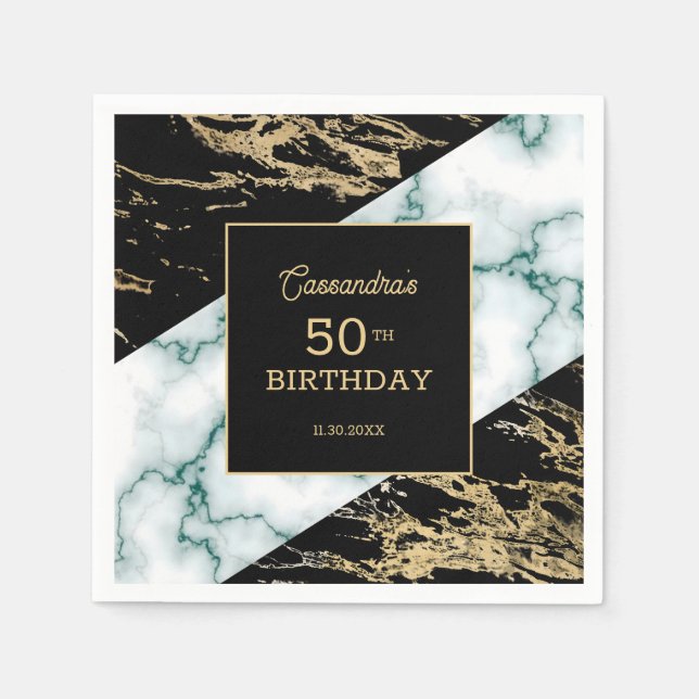 Serviette En Papier Marbre blanc Chic Gold Paint Texture Anniversaire (Devant)
