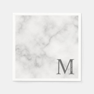 Serviette En Papier Marbre blanc Monogramme personnalisé et nom