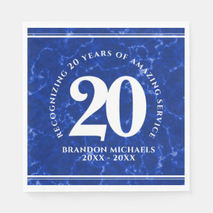 Serviette En Papier Marbre Bleu Élégant 20 Anniversaire du travail