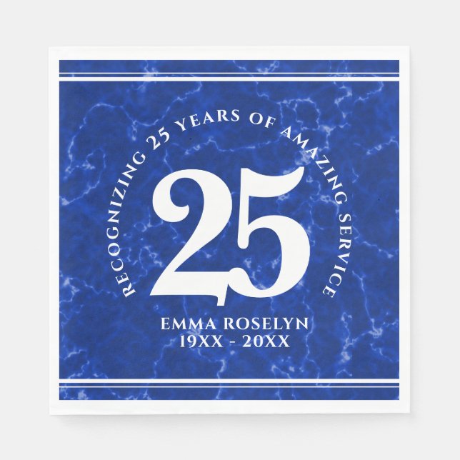 Serviette En Papier Marbre Bleu Élégant 25 Anniversaire Du Travail (Devant)