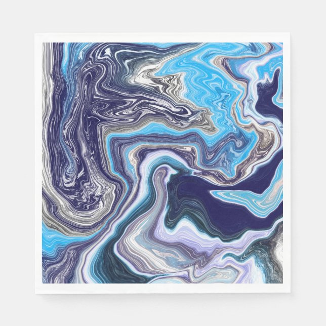Serviette En Papier Marbre bleu Fluid Art Anniversaire (Devant)