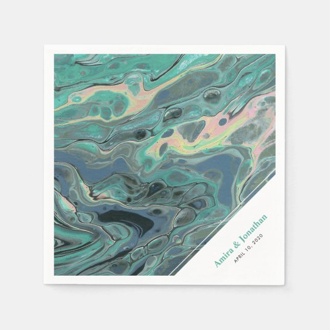 Serviette En Papier Marbre Boho Aqua Artistique Personnalisé Napkin (Devant)