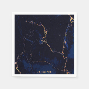 Serviette En Papier Marbre d'or de bleu marine