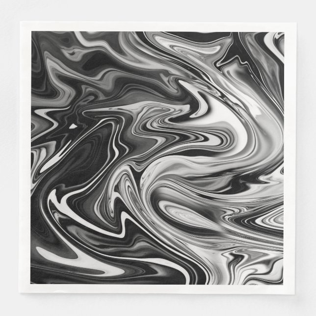 Serviette En Papier Marbre élégant 7 - Noir et blanc liquide (Devant)