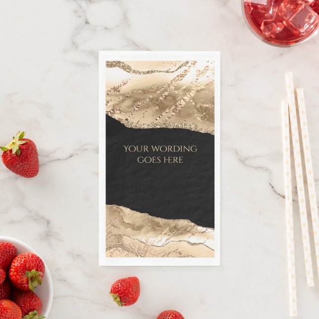 Serviette En Papier Marbre faux or noir géode agate aquarelle (En situation)