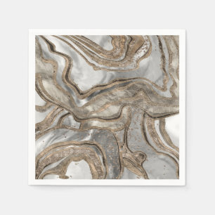 Serviette En Papier Marbre liquide - perle et or
