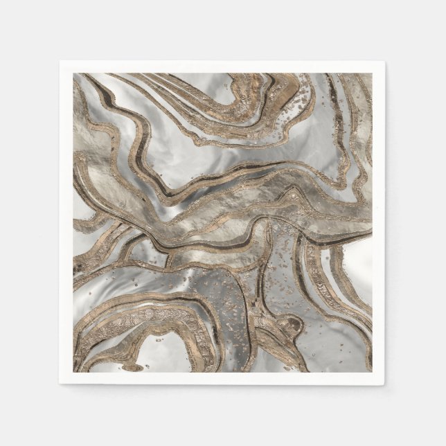 Serviette En Papier Marbre liquide - perle et or (Devant)