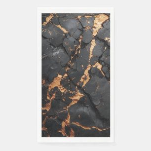 Serviette En Papier Marbre Noir Élégant avec Veines Dorées Art Moderne