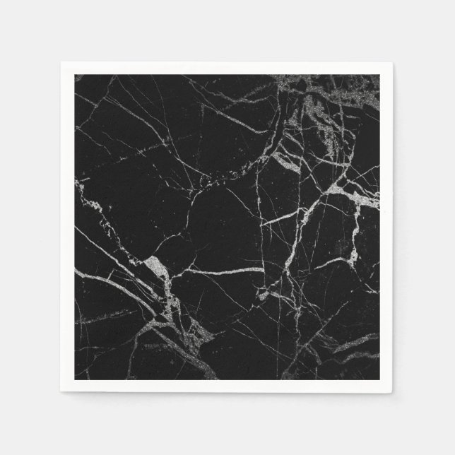 Serviette En Papier Marbre noir et argent de la veine (Devant)