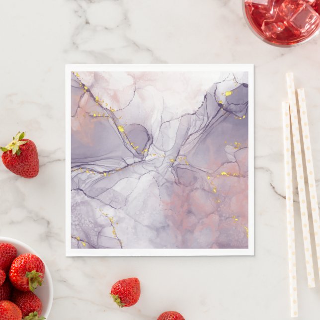 Serviette En Papier Marbre violet et or (En situation)