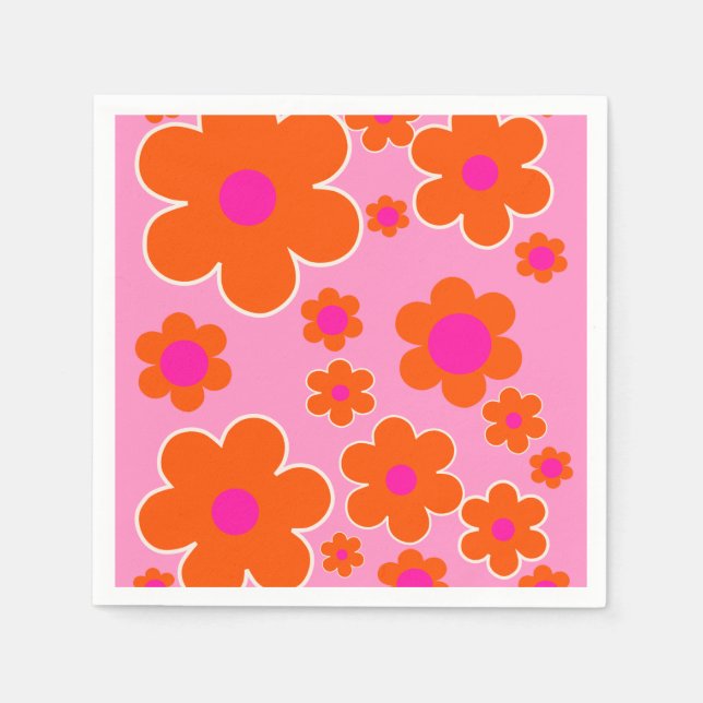 Serviette En Papier Marché aux fleurs Amsterdam Fleurs rétro rose oran (Devant)