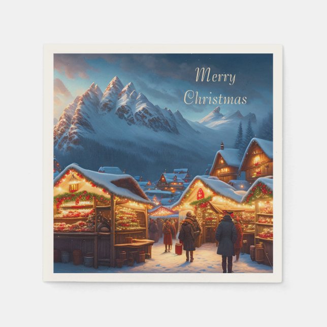 Serviette En Papier Marché de Noël en montagne - sur mesure (Devant)