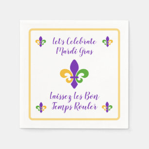 Serviette En Papier Mardi Gras Bon Temps Vert Or Violet Fleur de Lis