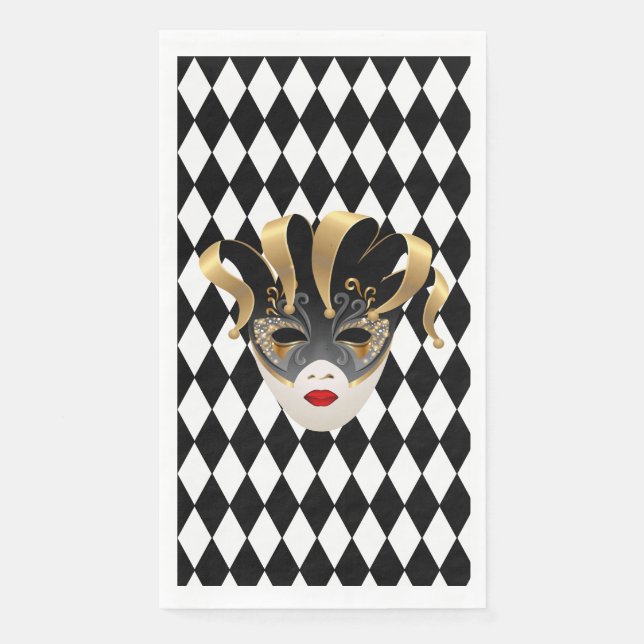 Serviette En Papier Mardi Gras Diamant noir et blanc (Devant)
