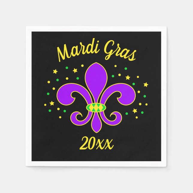 Serviette En Papier Mardi Gras Fleur-de-lis Année Ajouter (Devant)