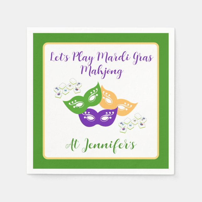 Serviette En Papier Mardi Gras Mahjong PERSONALIZE Green Gold Purple  (Devant)