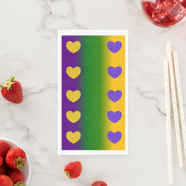 Serviette En Papier Mardi Gras Ombre aux Coeurs (En situation)