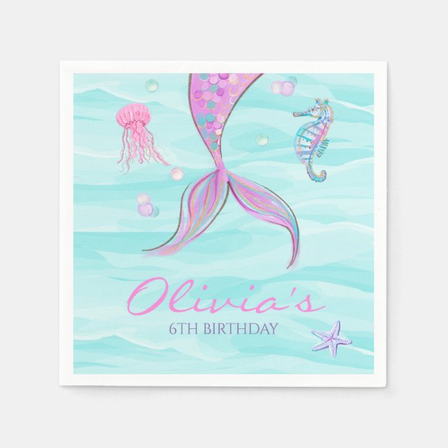 Serviette En Papier Marée de sirènes sous la mer Anniversaire (Devant)