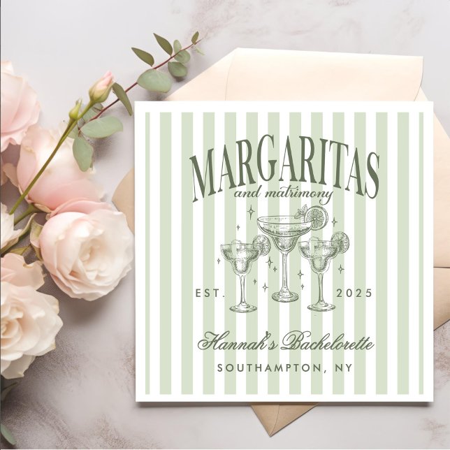 Serviette En Papier Margaritas modernes rétro et Bach strié de mariage (Créateur téléchargé)