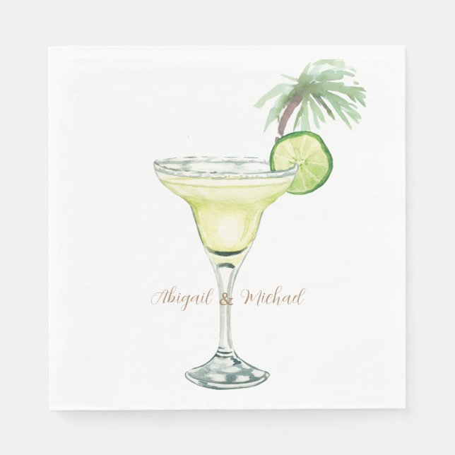 Serviette En Papier Margaritas Tropical Couple Names Déjeuner (Devant)