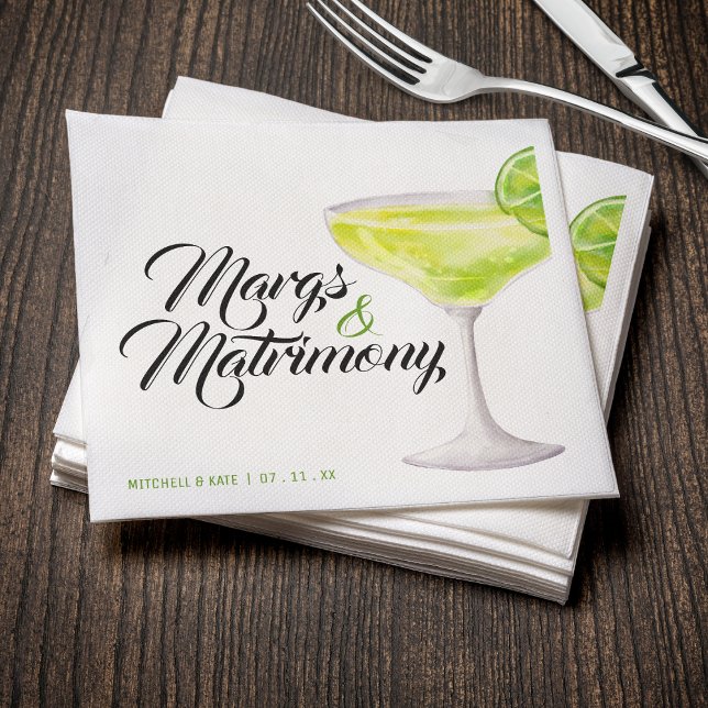 Serviette En Papier Marges & Mariage Vert Margarita Fête des mariées (Margs & Matrimony Green Margarita Bridal Shower Napkins
)