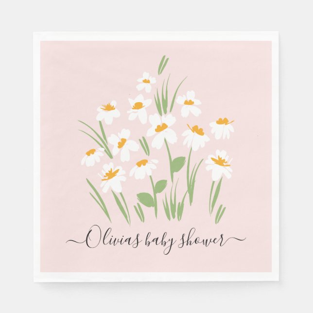Serviette En Papier marguerite floral élégant baby shower (Devant)