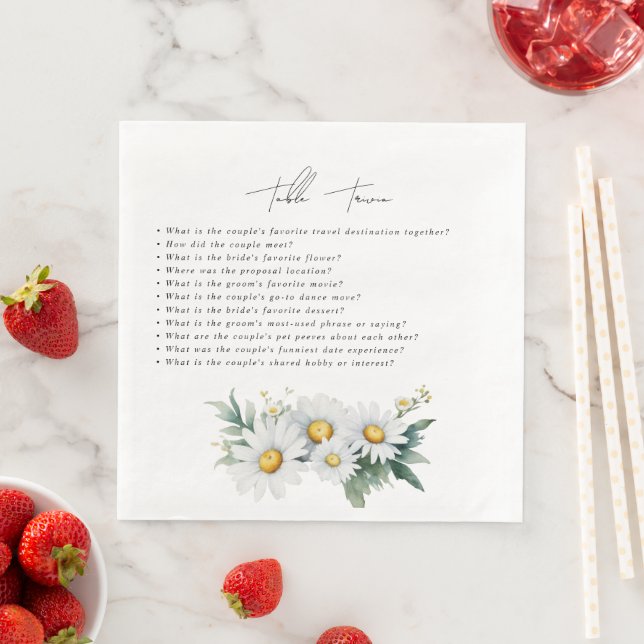 Serviette En Papier marguerites trivia de table mariage (En situation)