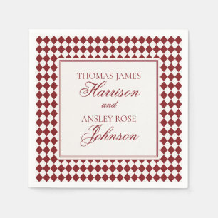 Serviette En Papier Mariage à carreaux Harlequin Merlot rouge