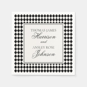 Serviette En Papier Mariage à carreaux Harlequin noir