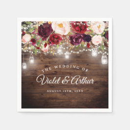 Serviette En Papier Mariage à cordes florales de Bourgogne rustique